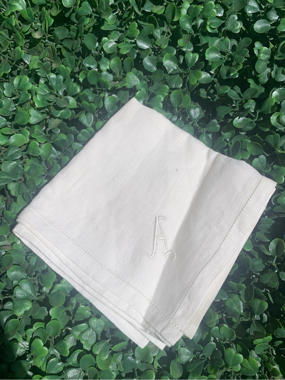 Vintage white cotton A monogram pocket square / large handkerchief